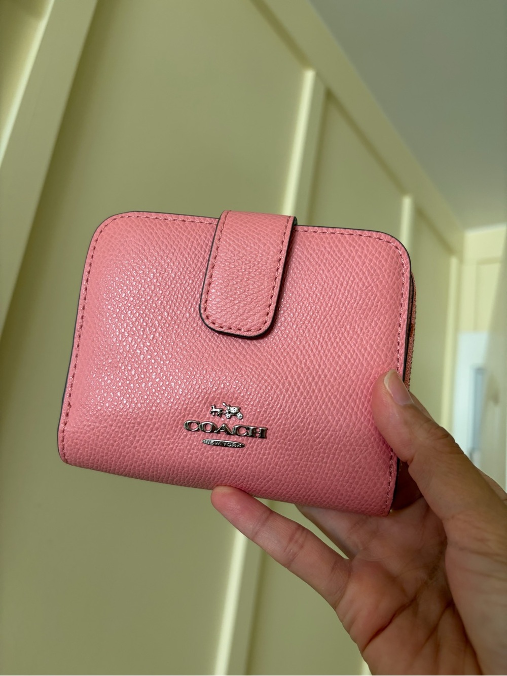 Coach Pink Pebbled Leather Compact Wallet